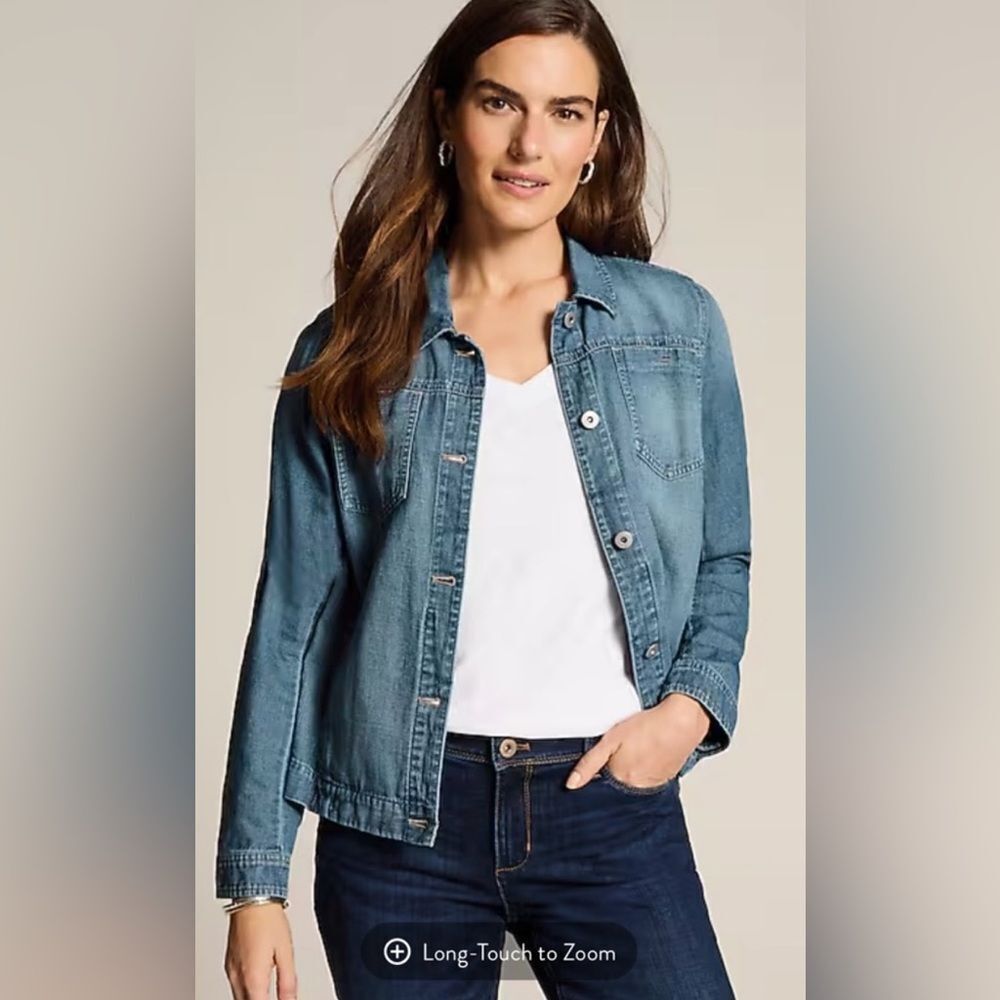 J. Jill Blue Cotton Denim Jacket 2X Preppy Boho Western Versatile Coastal - Picture 15 of 16